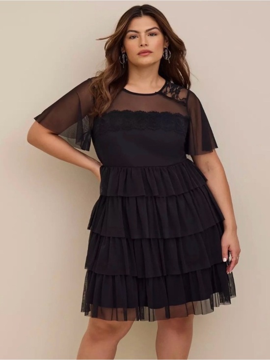 torrid Dresses & Skirts - torrid Black Lace Ruffle Tiered Mini Dress
